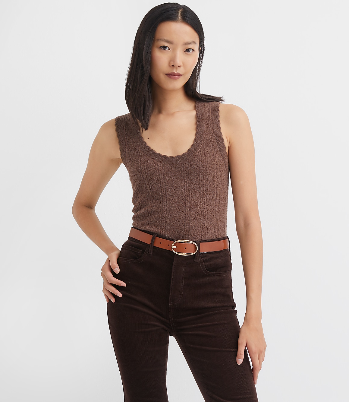 Scalloped Pointelle Sweater Tank Top