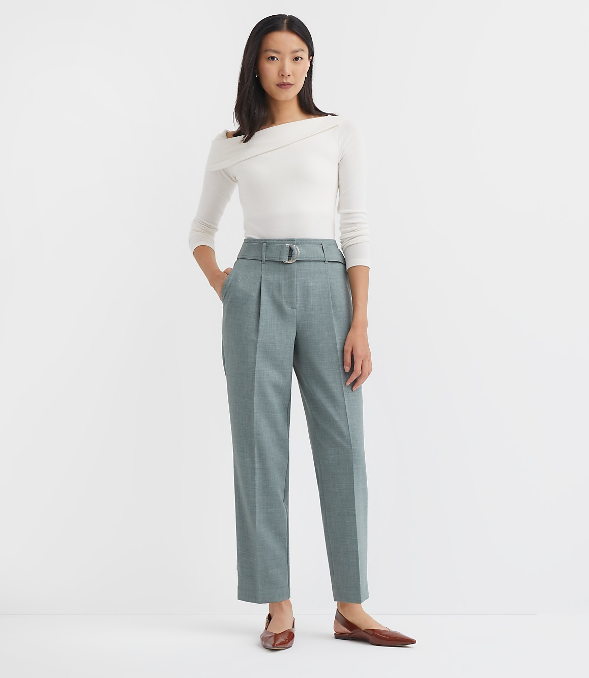 Belted Taper Pants in Melange