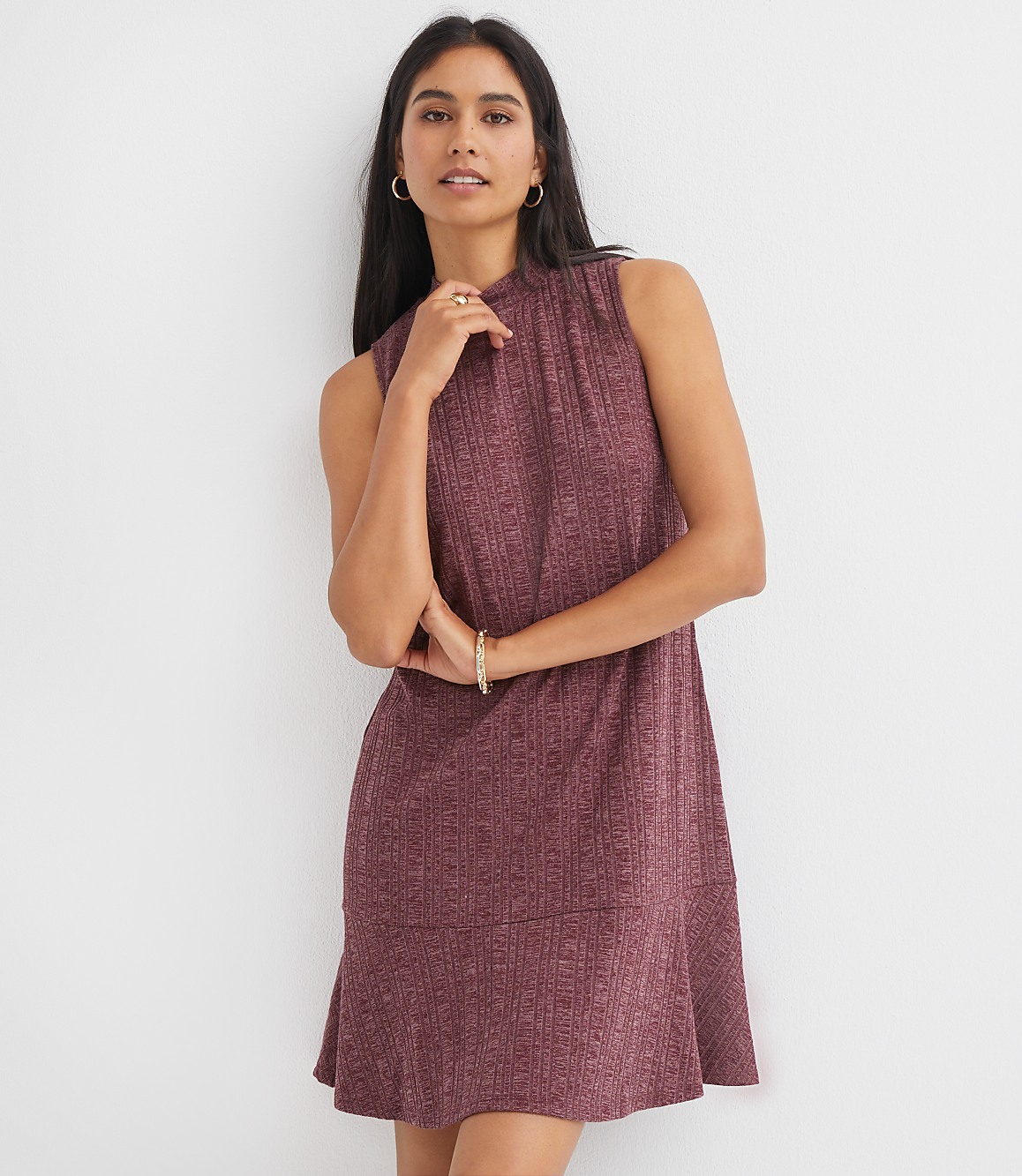 Mock Neck Flounce Mini Dress