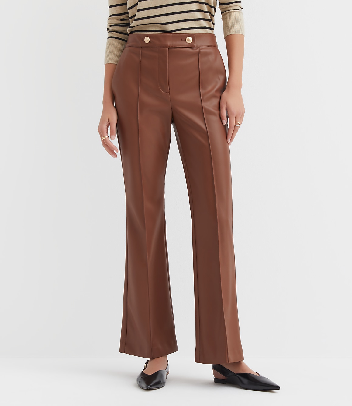 Pintucked Flare Pants in Faux Leather