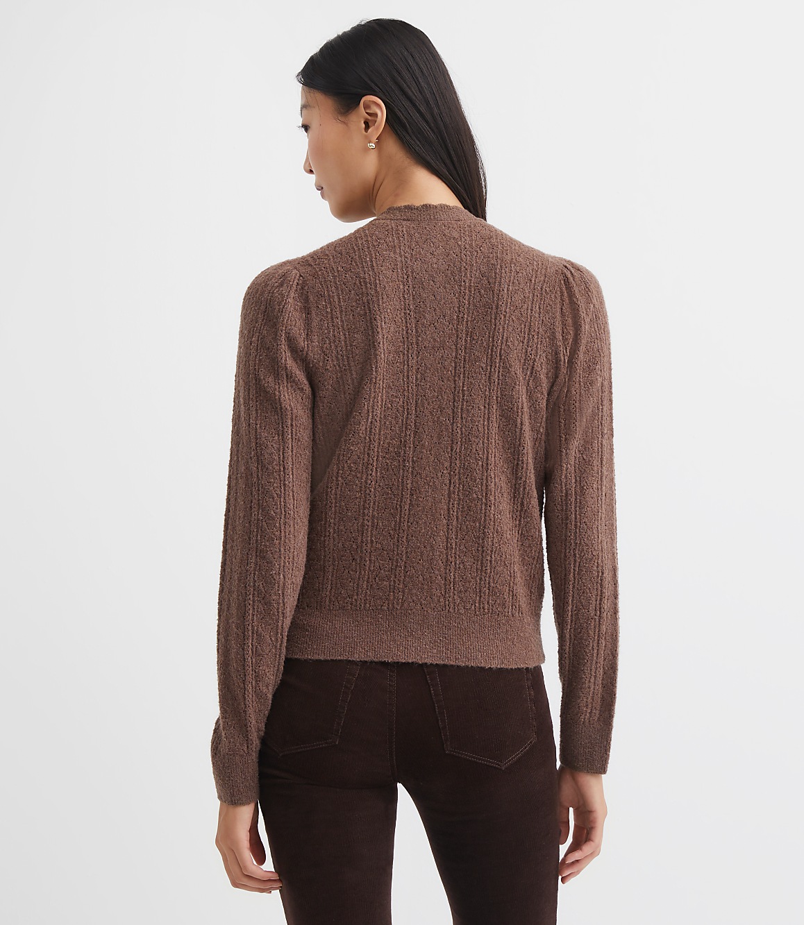 Scalloped Pointelle Puff Sleeve Cardigan