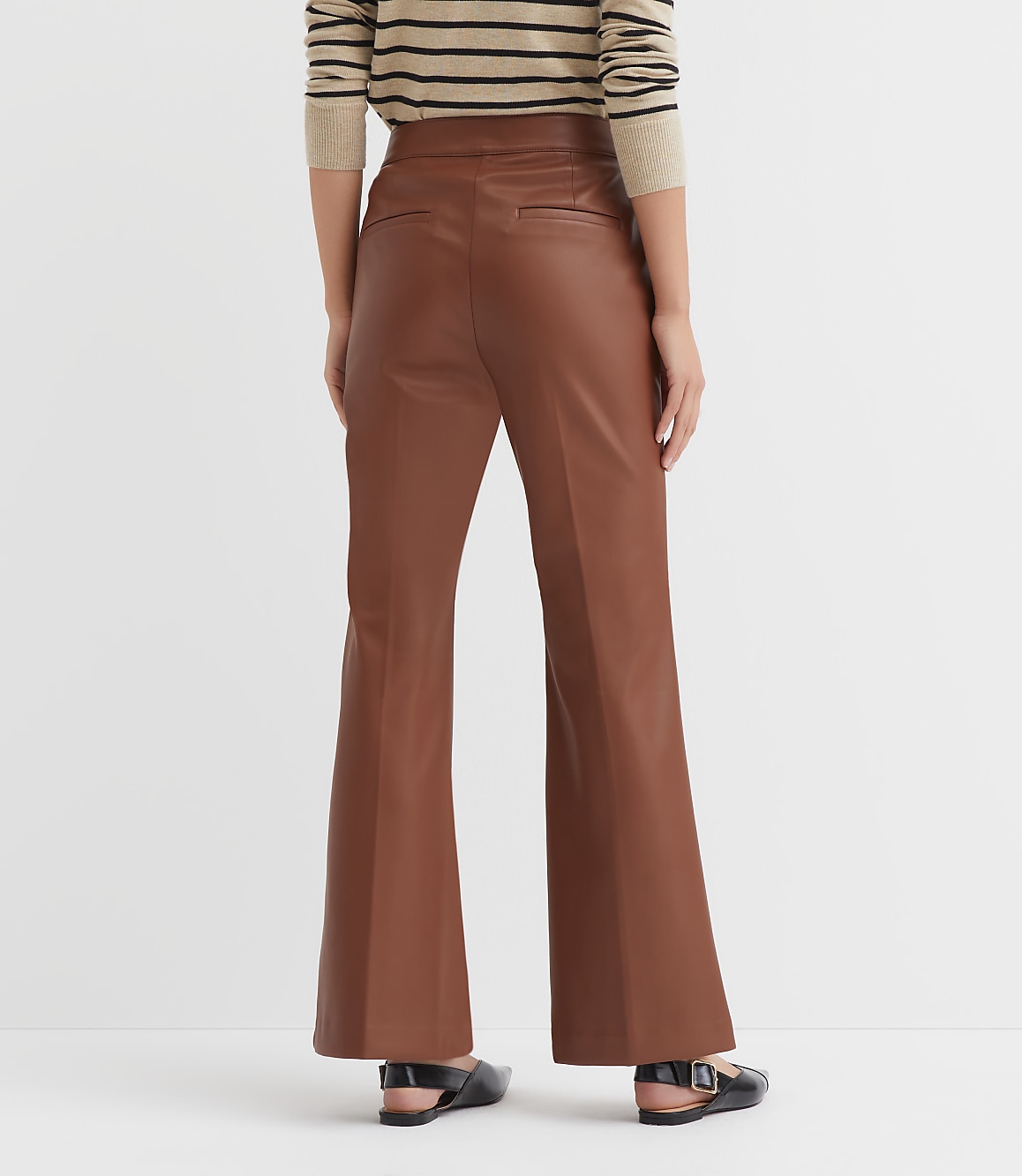 Pintucked Flare Pants in Faux Leather