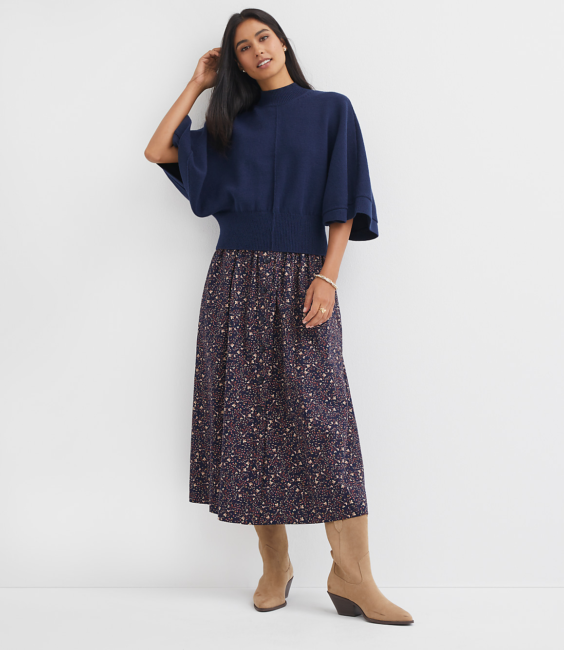 Petite Ribtrim Mock Neck Cape Sweater