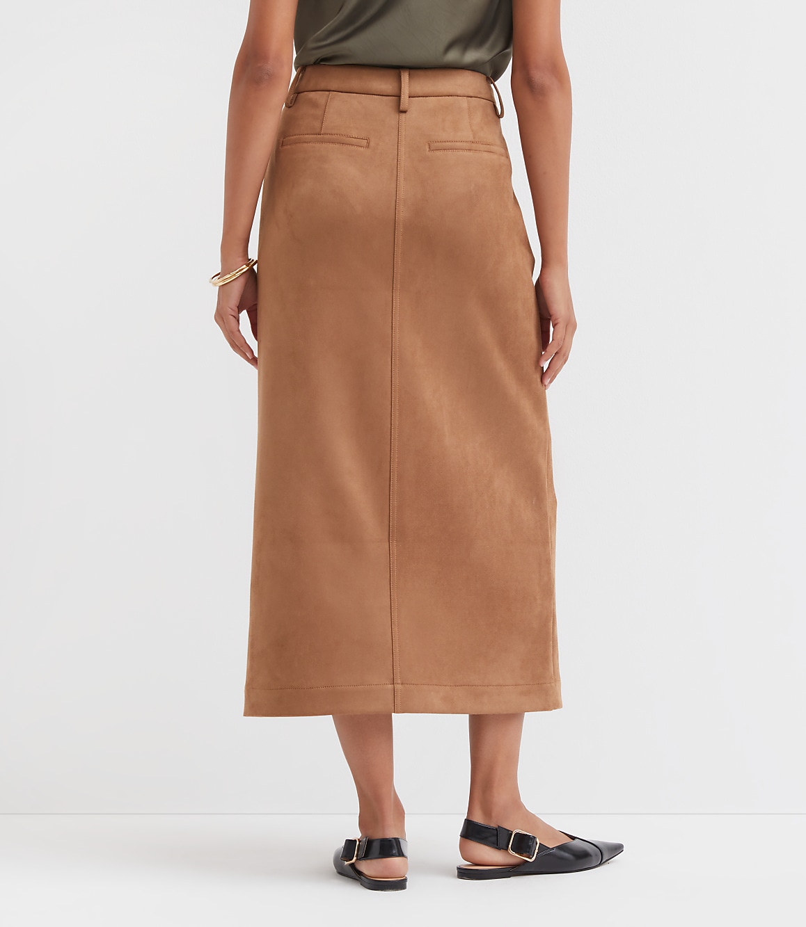 Faux Suede Midi Pocket Skirt