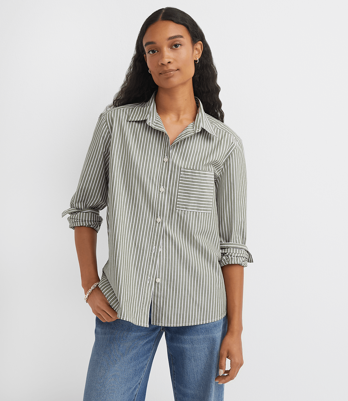 Petite Striped Poplin Everyday Relaxed Pocket Shirt