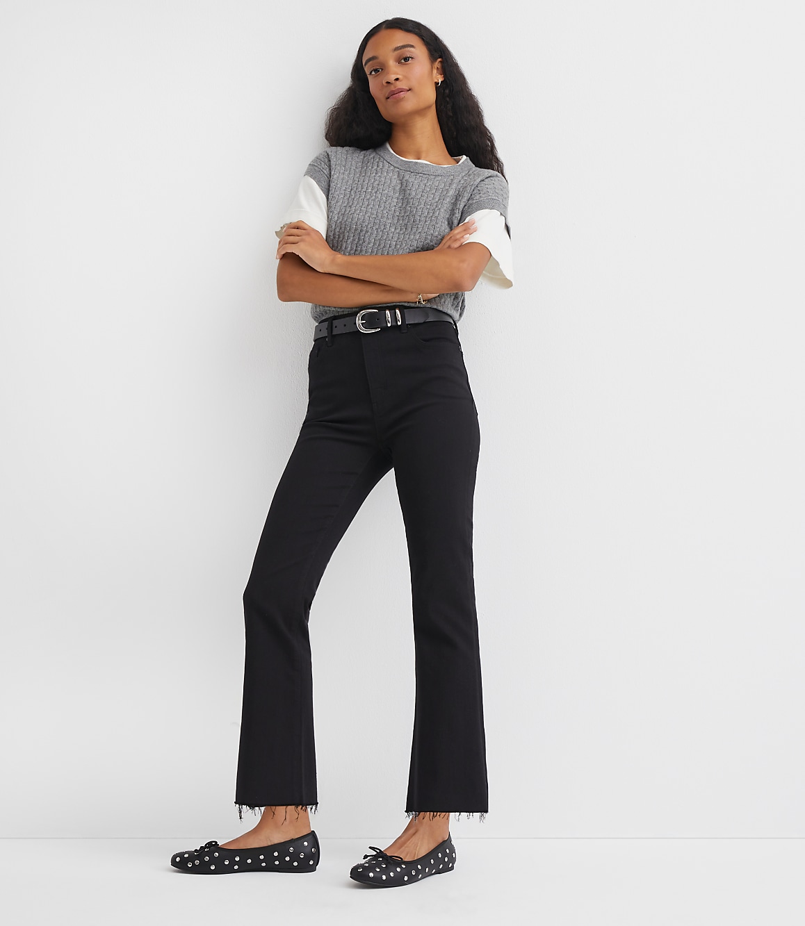 Petite Fresh Cut High Rise Kick Crop Jeans in Jet Black Wash