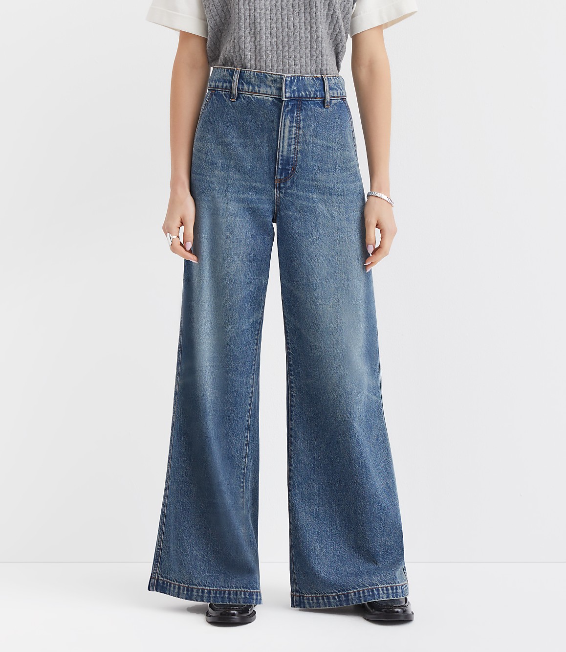 Petite High Rise Trouser Jeans in Authentic Vintage Mid Wash