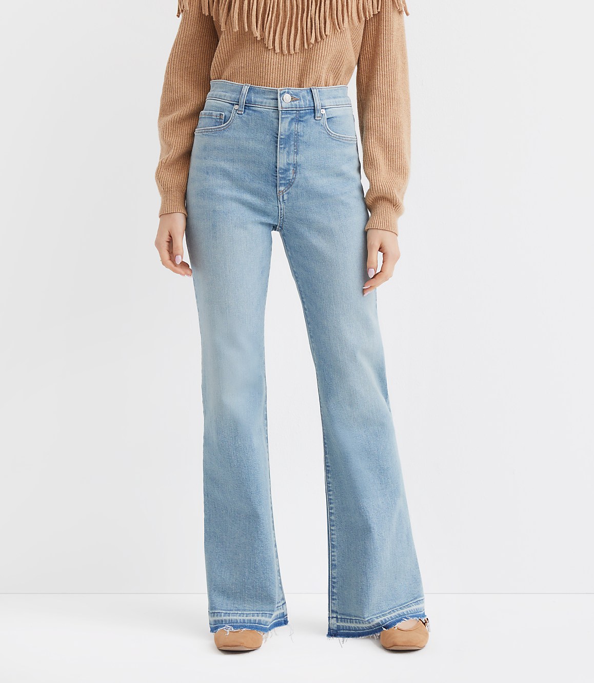 Petite Let Down Hem High Rise Relaxed Flare Jeans in Vintage Light Indigo Wash