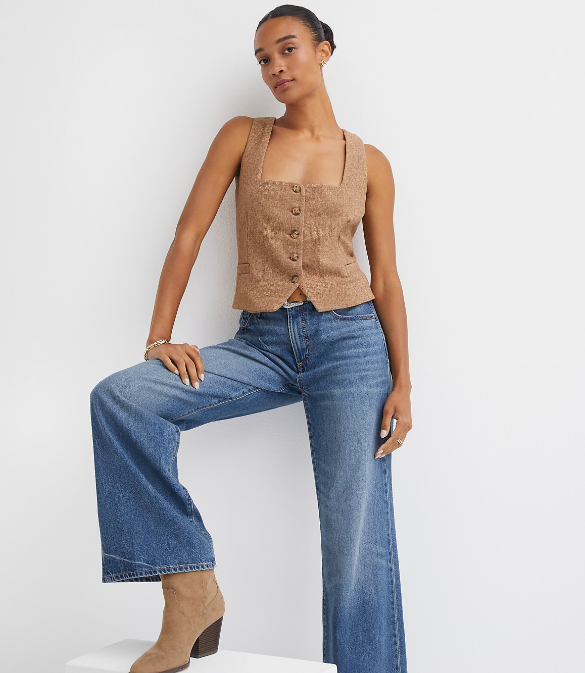 Herringbone Square Neck Vest Top