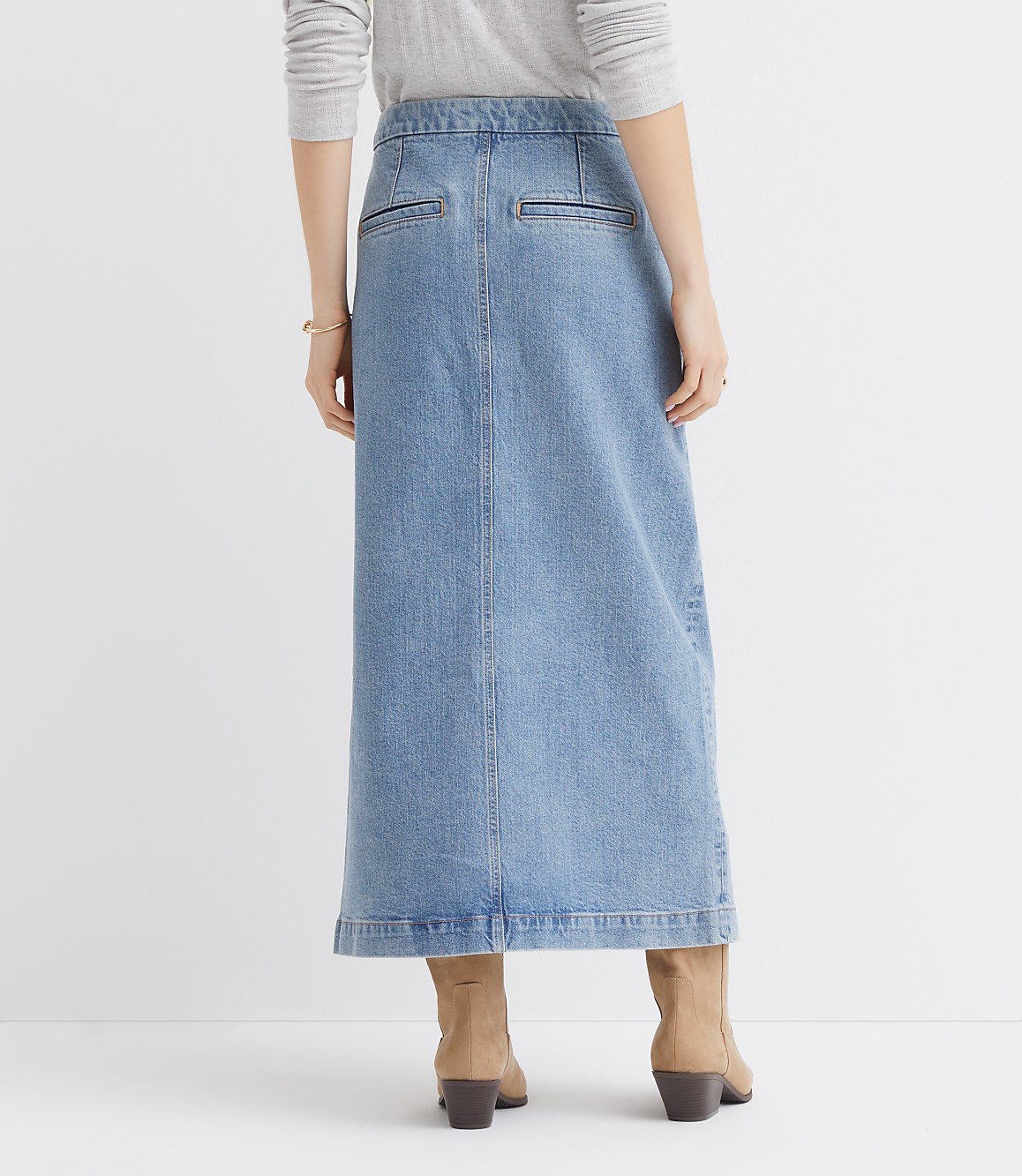 Refined Denim Midi Skirt in Classic Mid Indigo