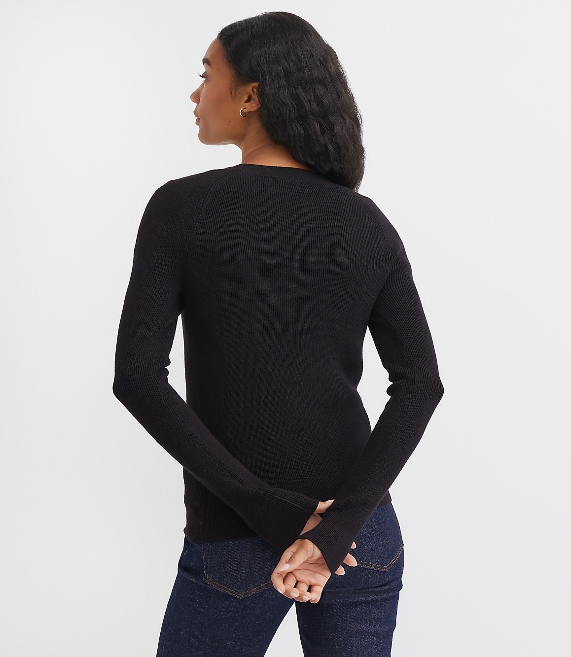 Button Ribbed Raglan Sweater