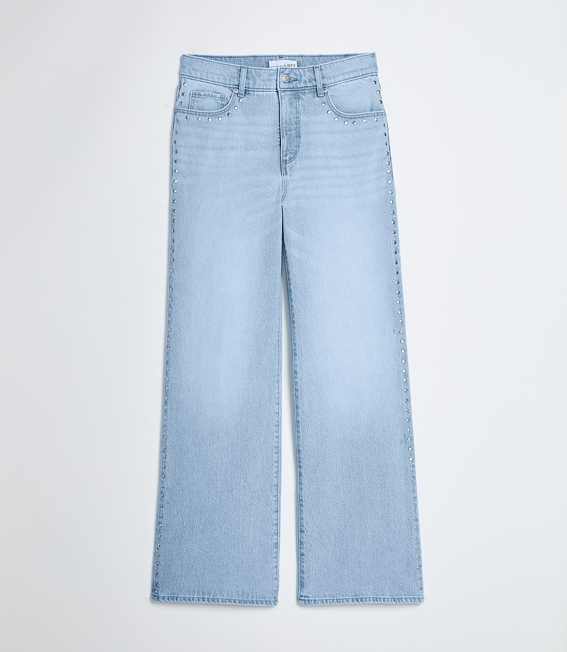 Petite Studded High Rise Wide Leg Jeans In Mid Vintage Wash