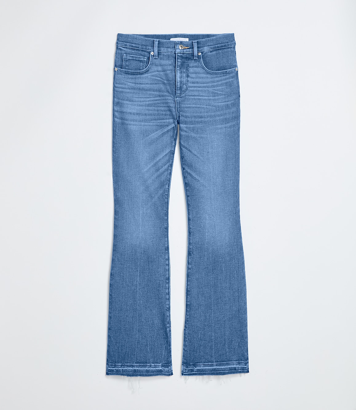 Split Unpicked Hem Mid Rise Boot Jeans in Bright Medium Stone Wash