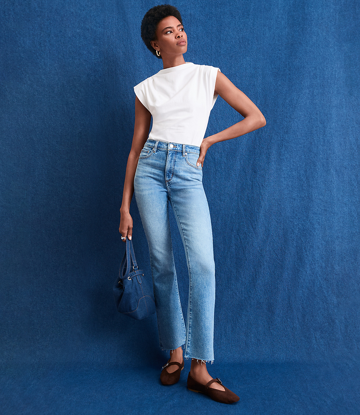 Petite Fresh Cut High Rise Kick Crop Jeans in Authentic Light Indigo Wash