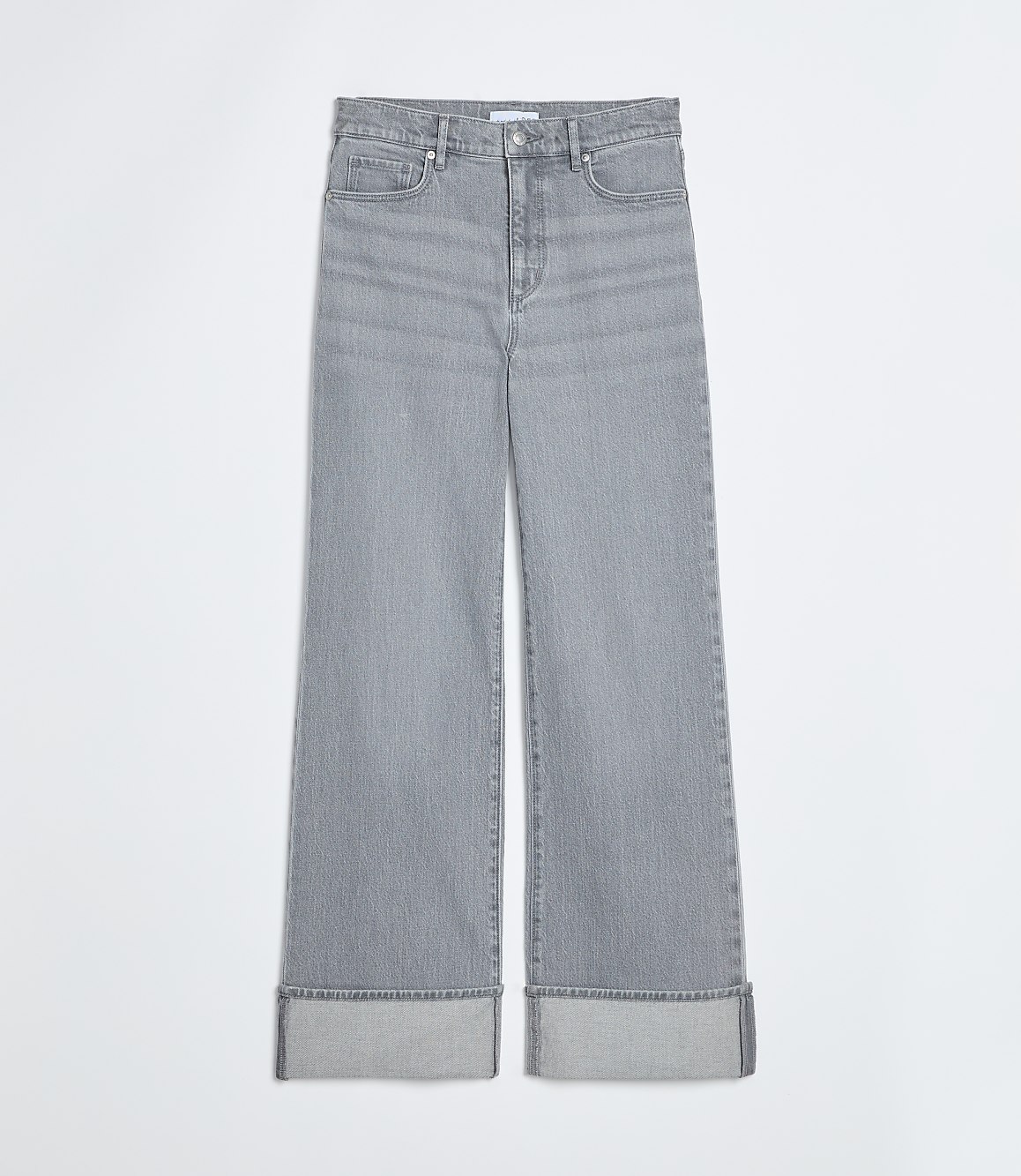 Cuffed High Rise Wide Leg Jeans in Grey