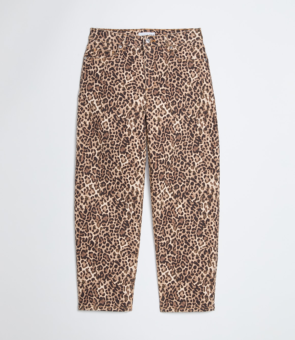 High Rise Barrel Jeans in Leopard Print