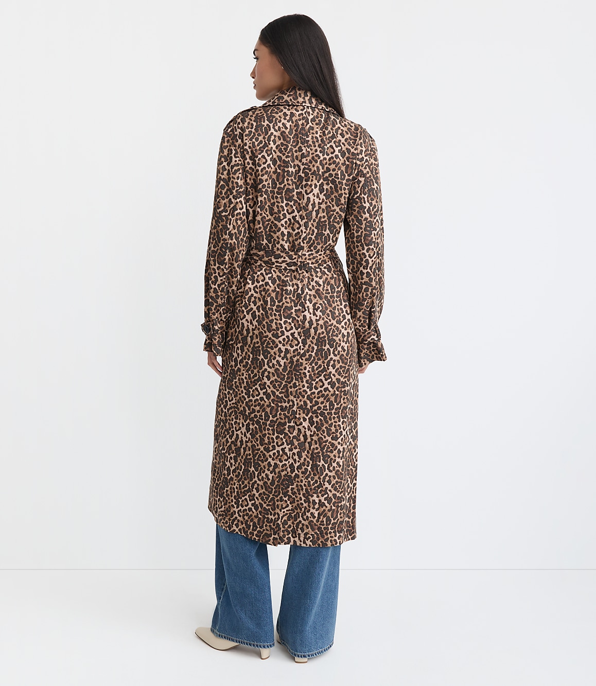 Leopard Print Fluid Trench Coat