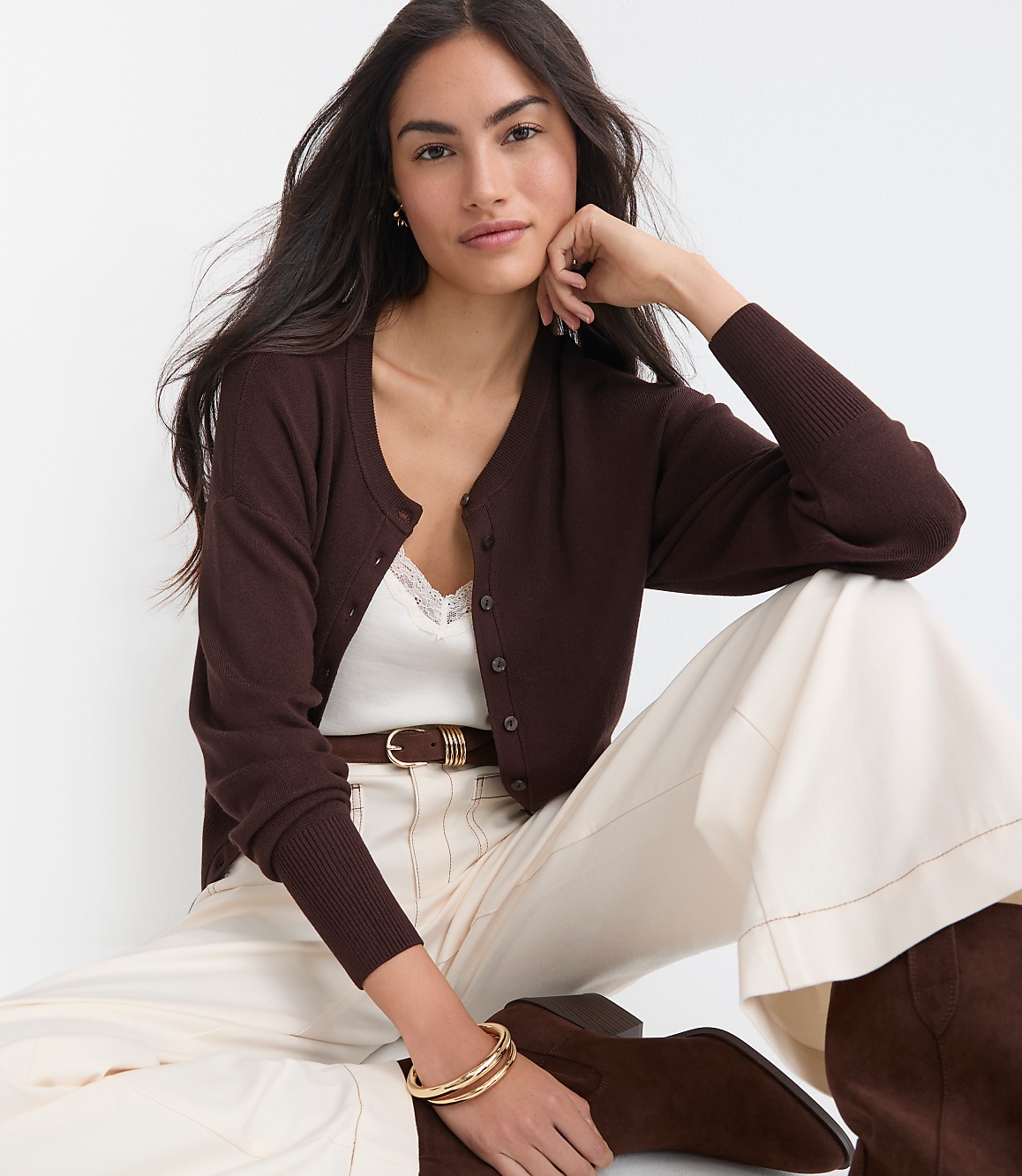 Ribtrim Waist Cardigan