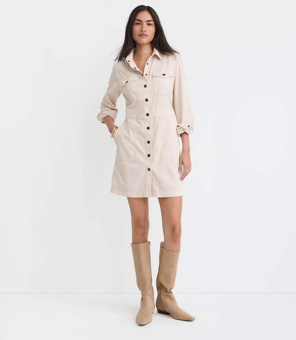 Loft Corduroy Mini Pocket Shirtdress Size 14 Whitecap Women's