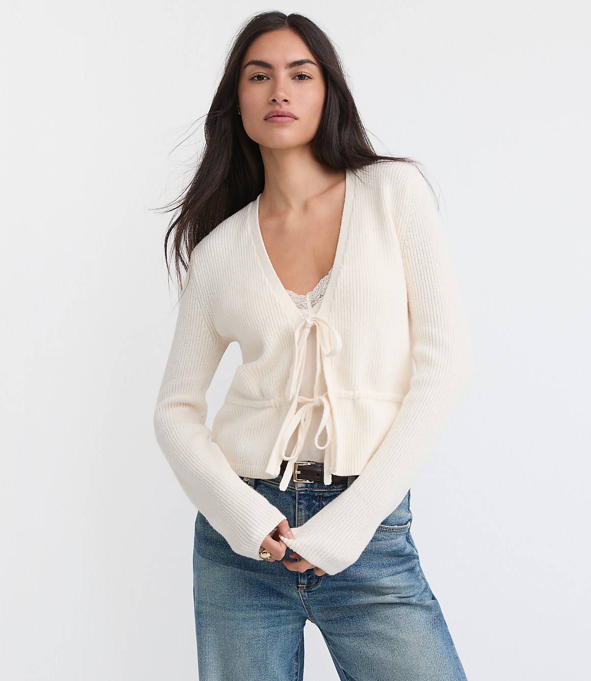 Ribbed Tie Front Cardigan
