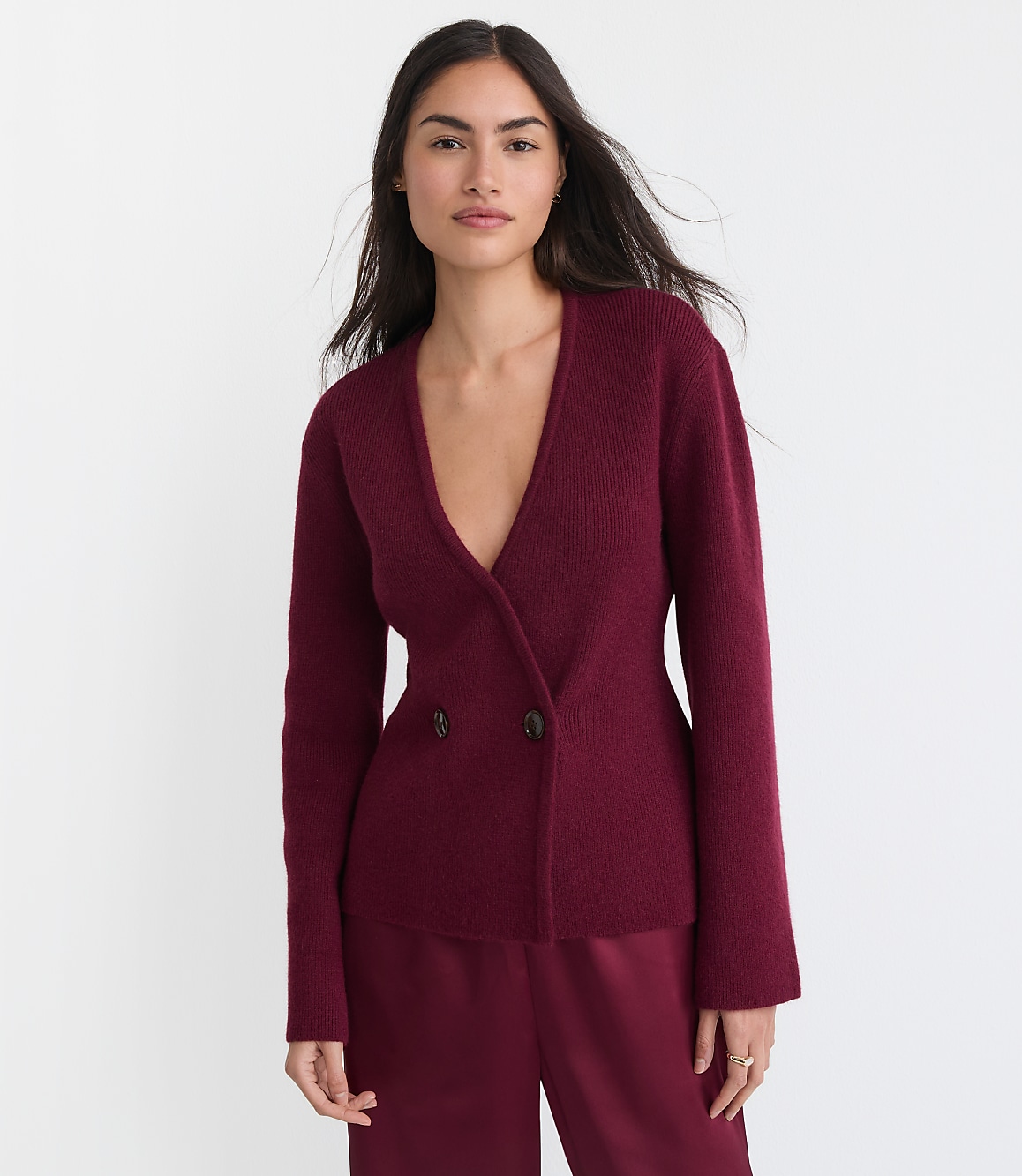 Ribbed Double Button Sweater Jacket