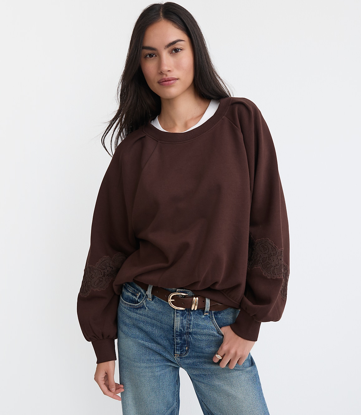 Lace Trim Sleeve Sweatshirt
