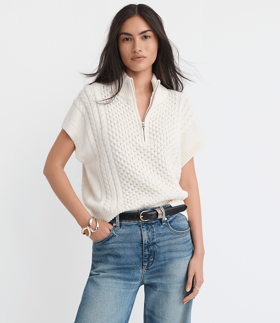 Petite Cable Half Zip Wedge Sweater
