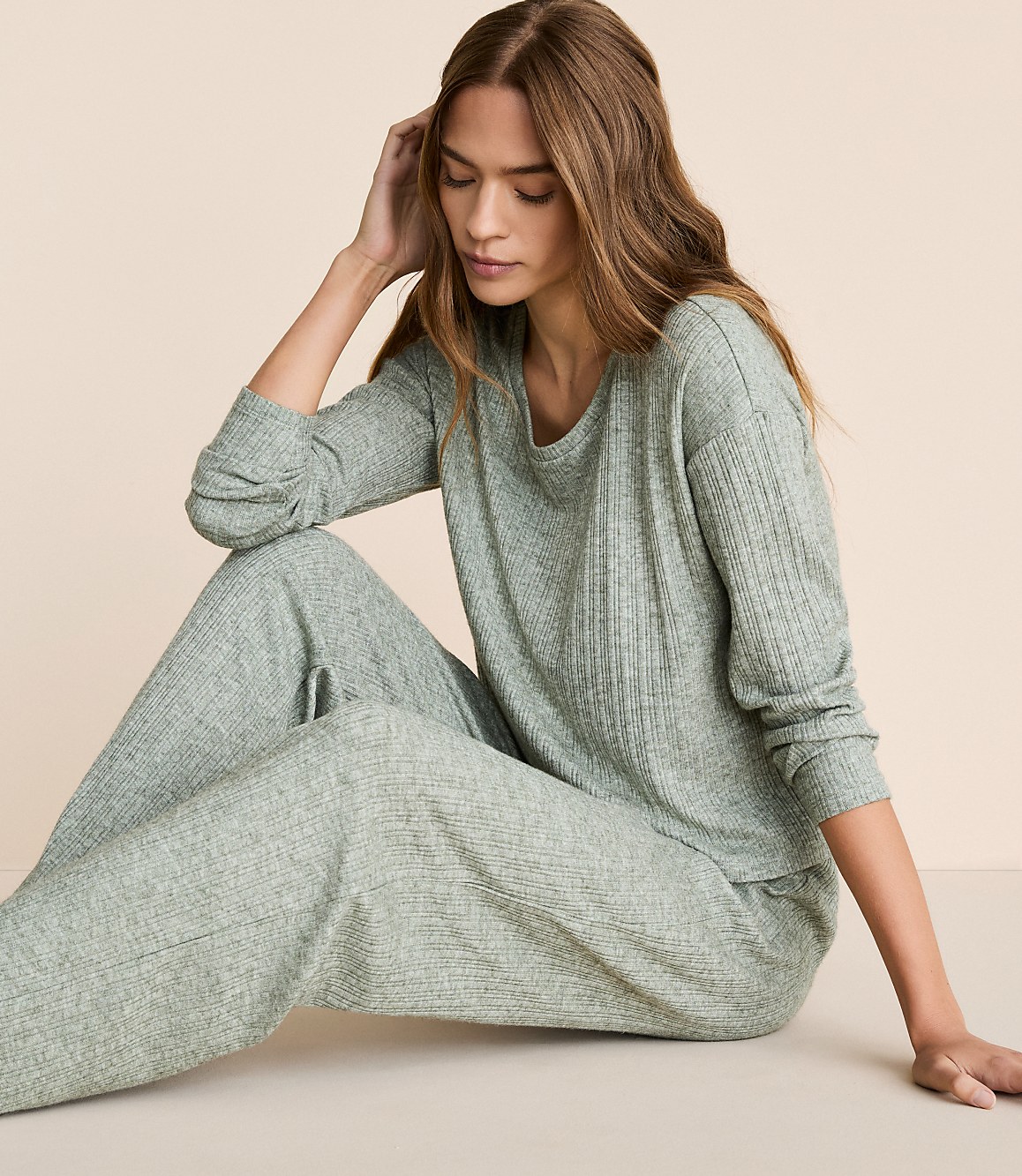 Lou & Grey Heathered Cozy Ribbed Pajama Set