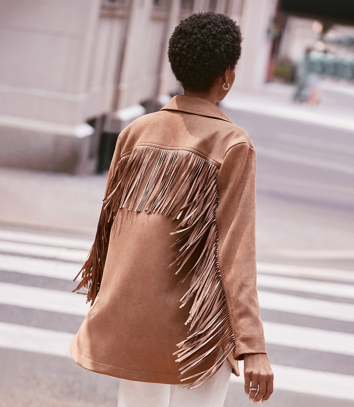 Fringe Faux Suede Shirt Jacket