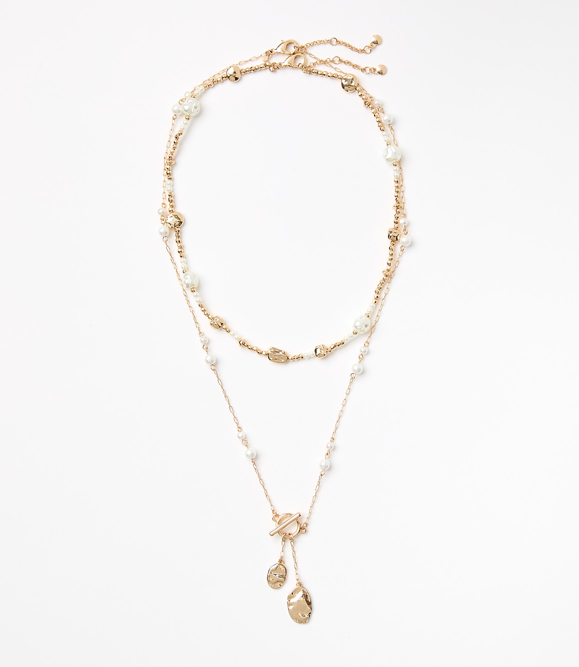 Pearlized Molded Layered Toggle Necklace Set