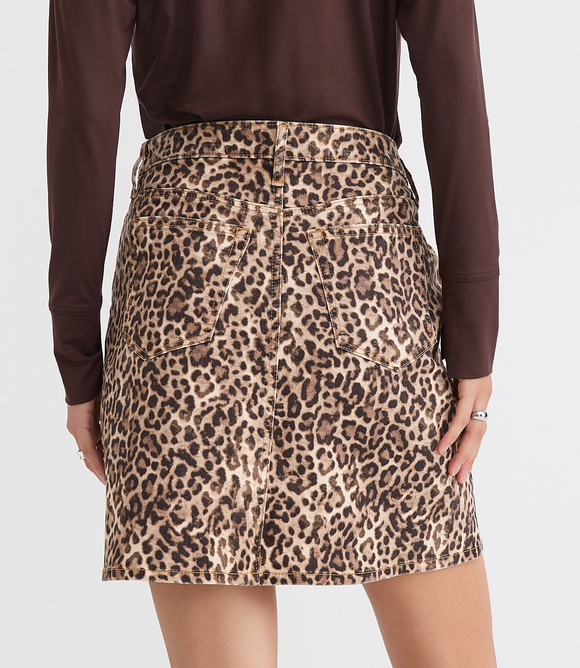 Leopard Print Denim Mini Skirt
