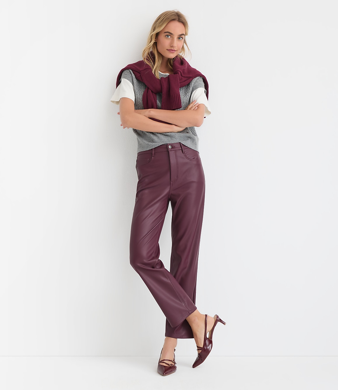 Five Pocket Straight Pants in Faux Leather