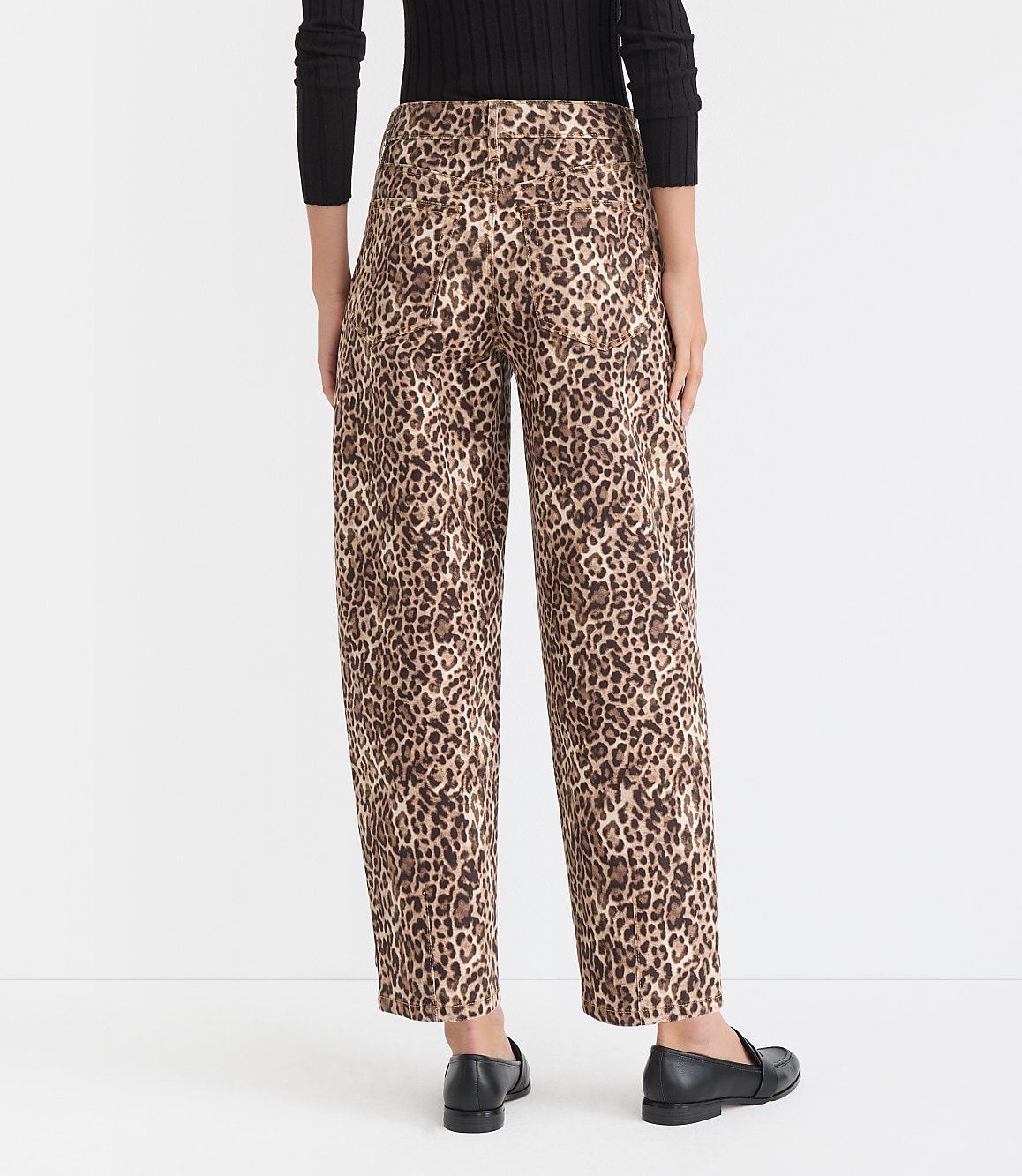 High Rise Barrel Jeans in Leopard Print