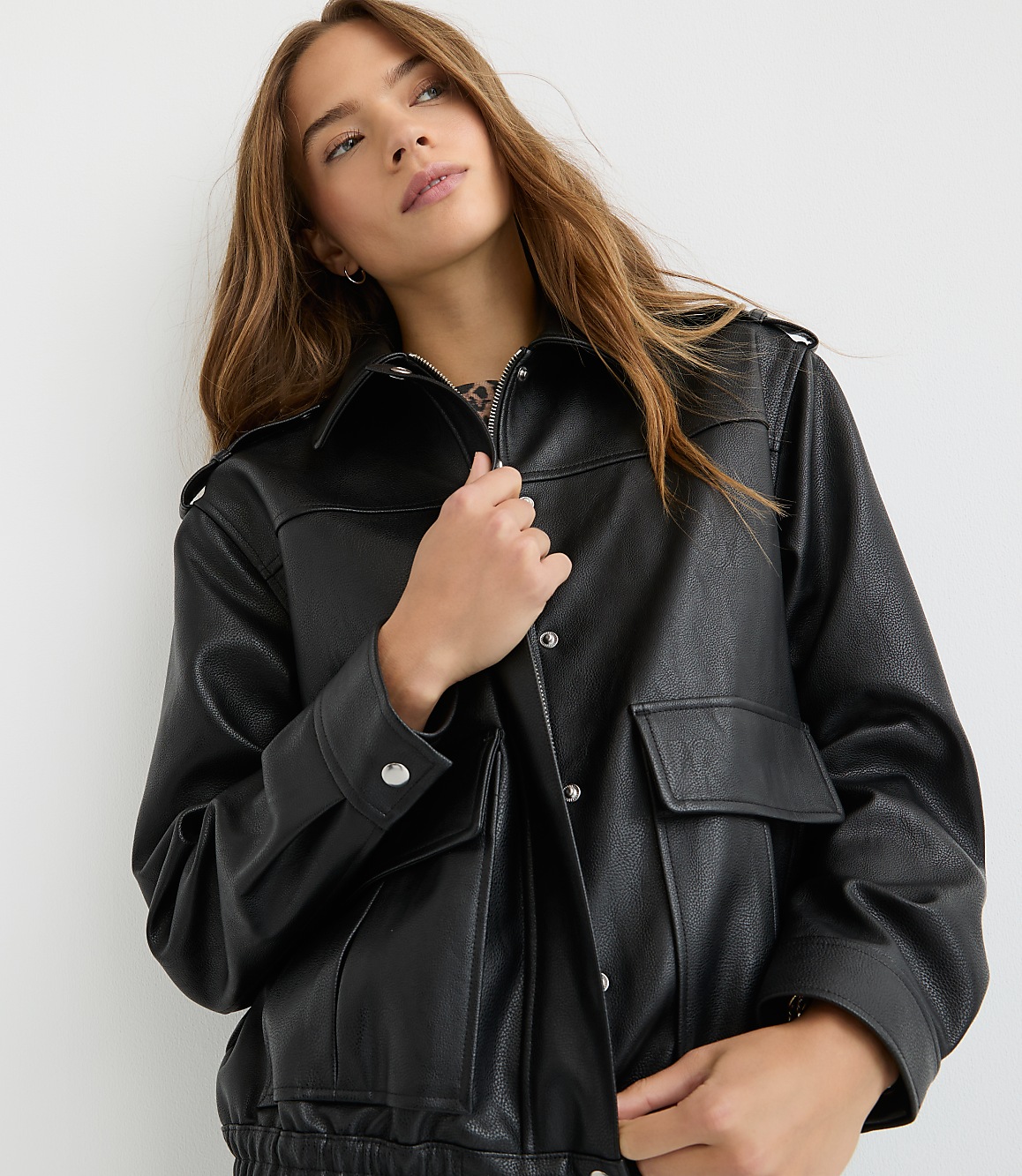 Petite Pebbled Faux Leather Jacket