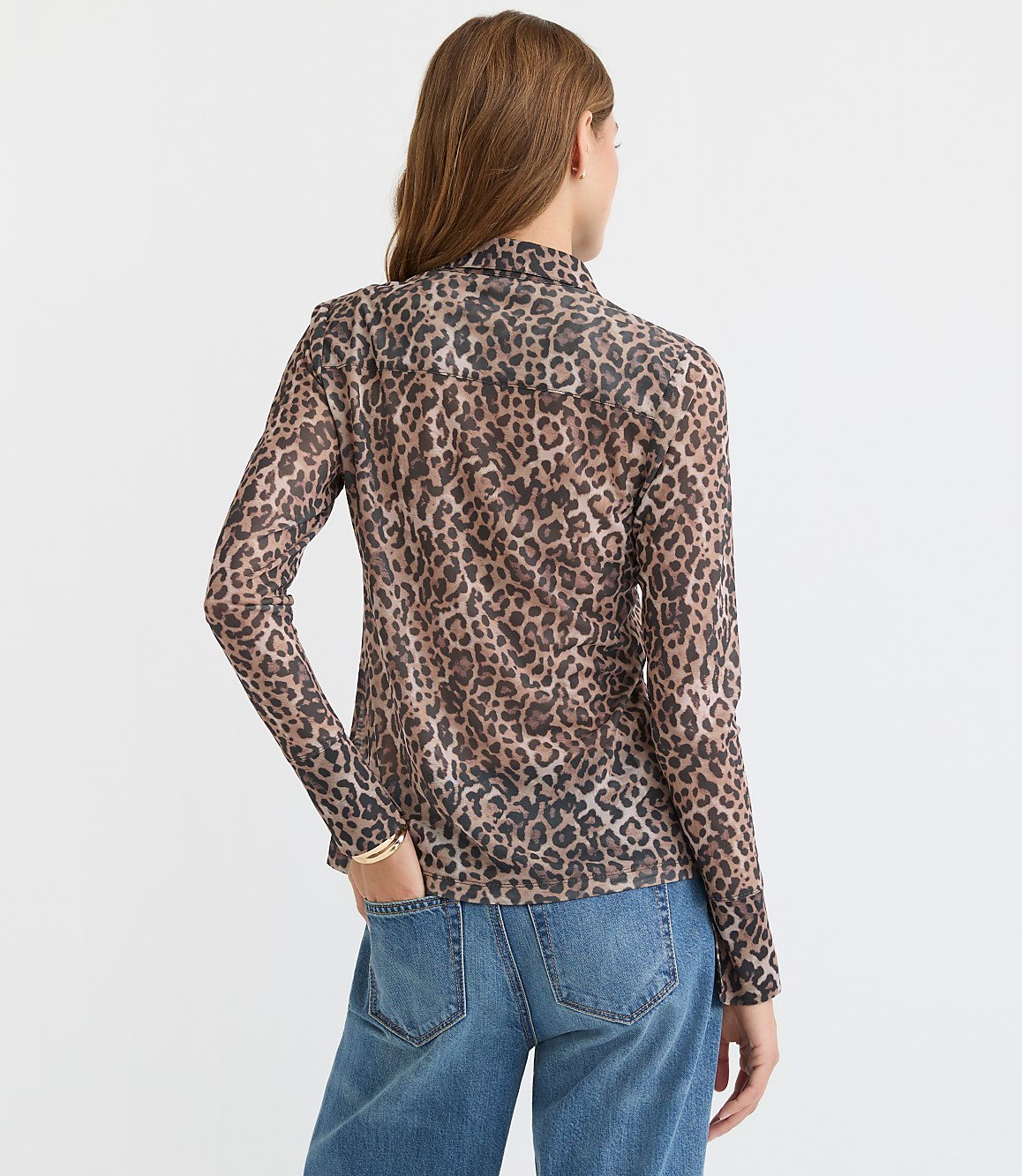 Petite Leopard Print Mesh Shirt
