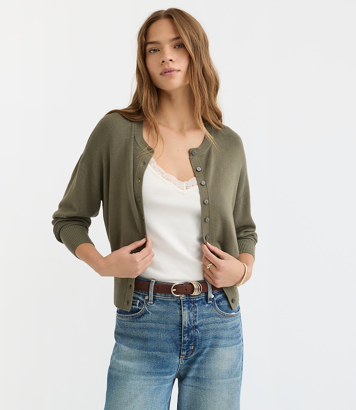 Ribtrim Waist Cardigan