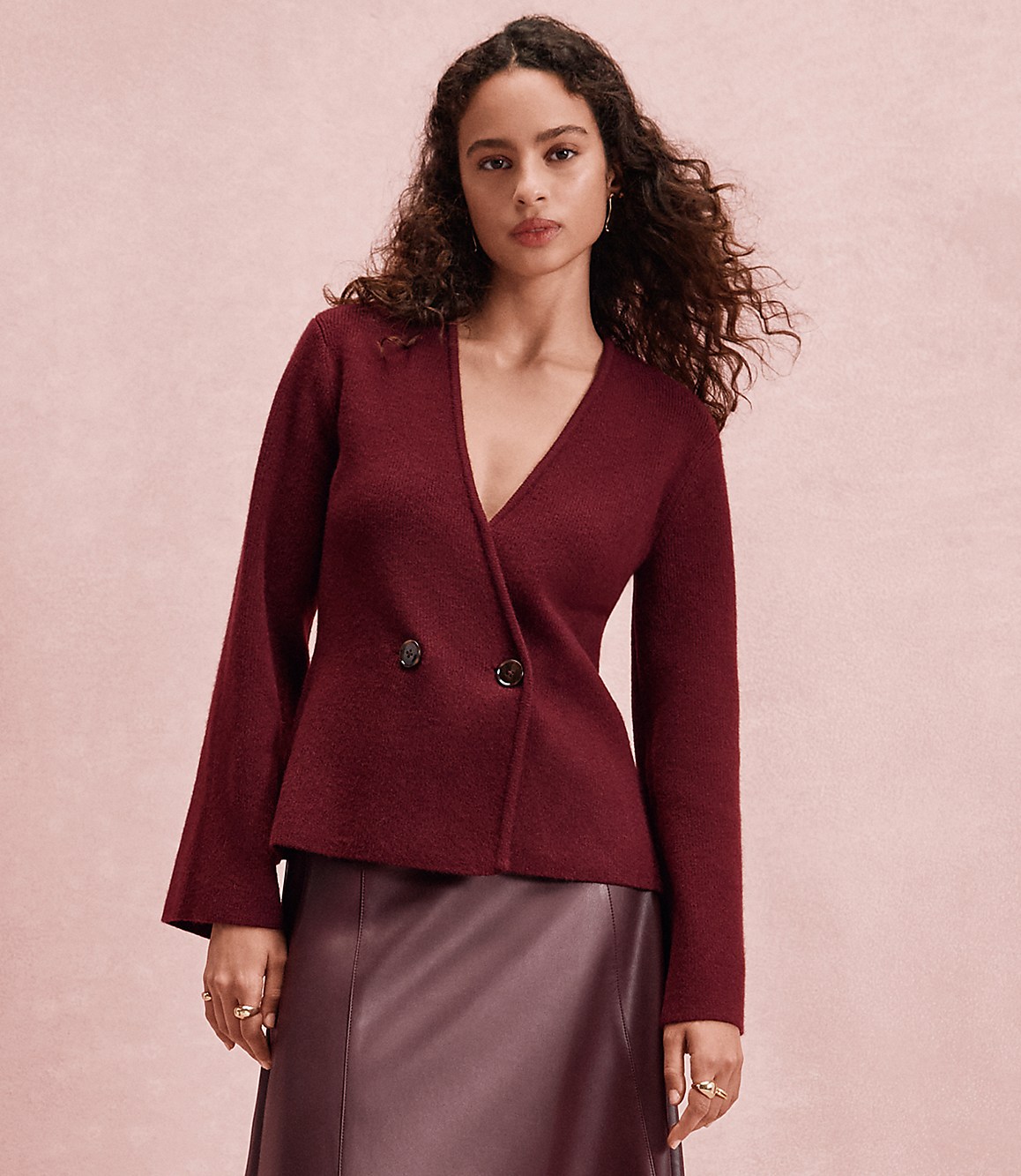 Ribbed Double Button Sweater Jacket