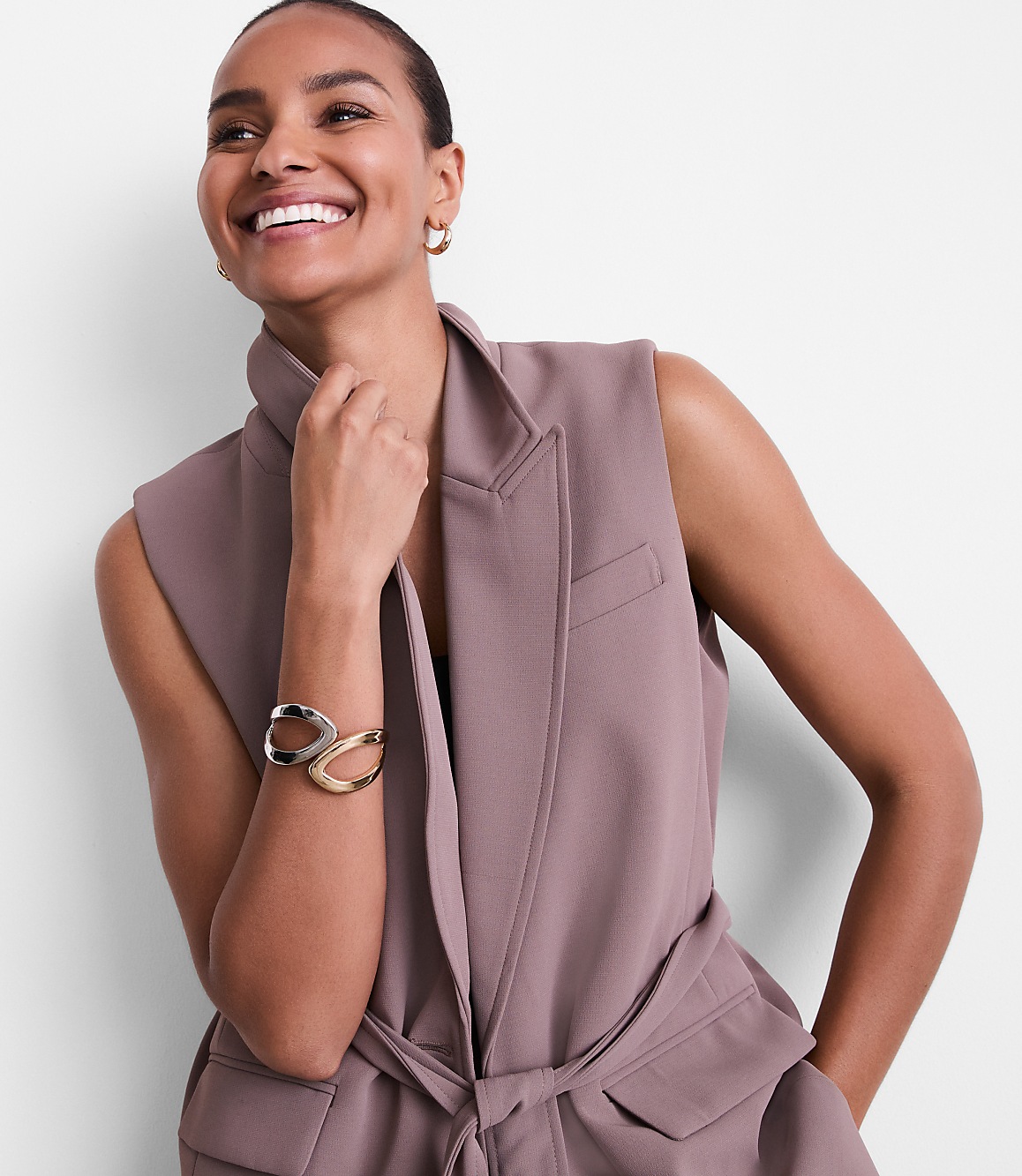 Petite LOFT Versa Crepe Drape Belted Blazer Vest