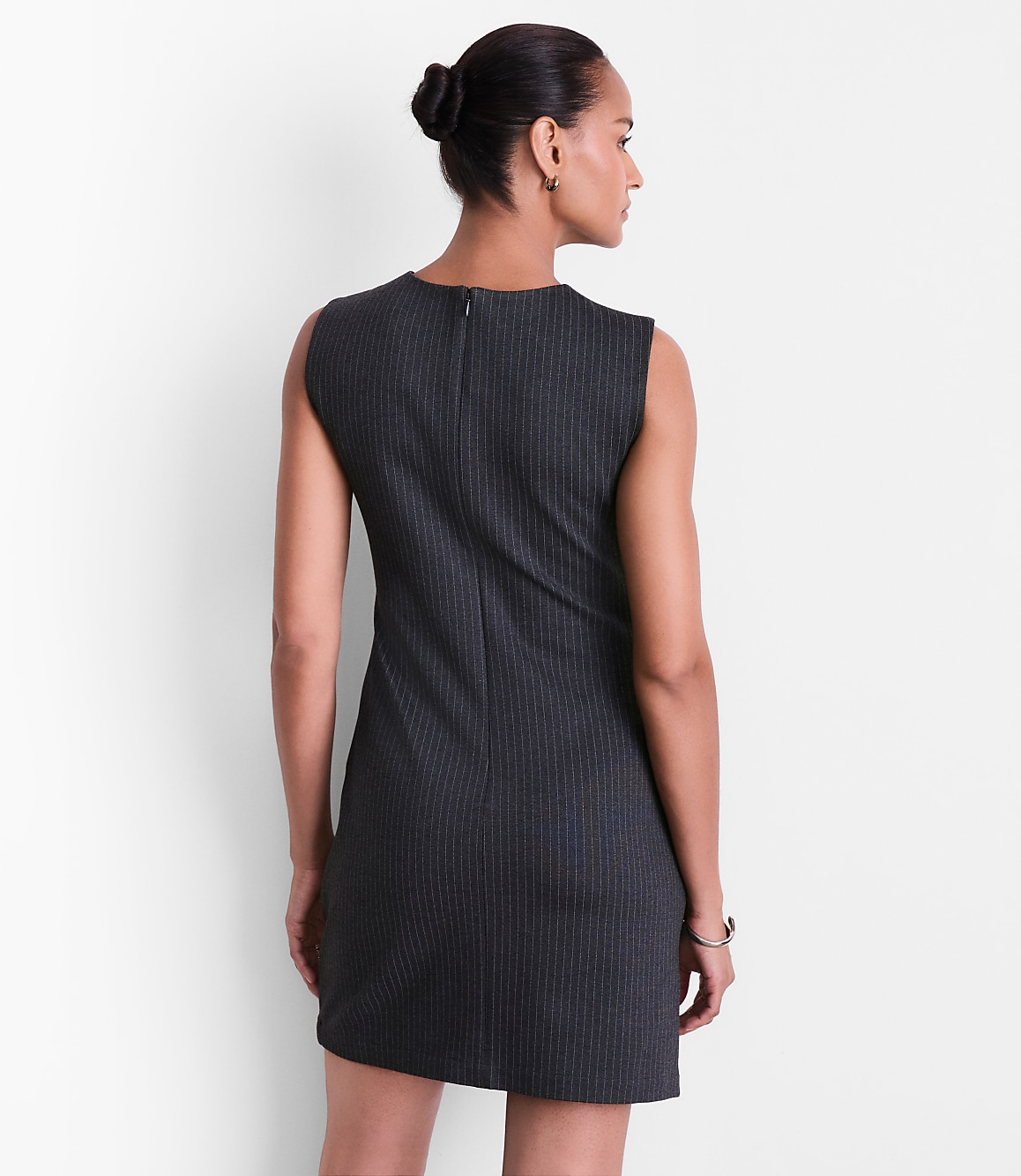 Loft Versa Ruched Ponte Mini Dress in Pinstripe Size 0 Dark Charcoal Grey Women's