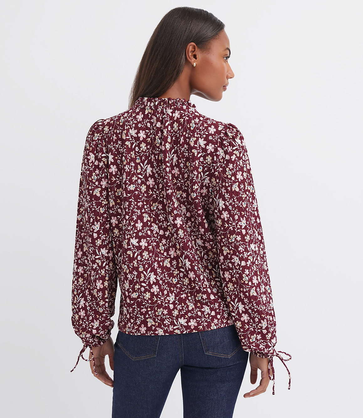 Petite Floral Ruffle Tie Cuff Top