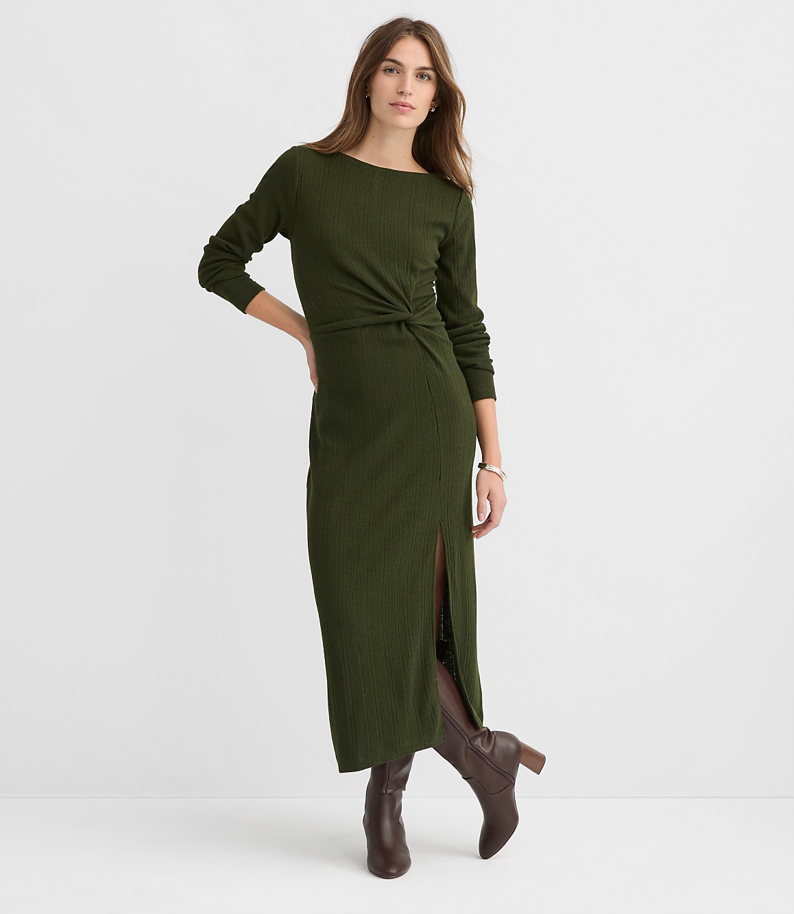 Ribbed Side Twist Midi Dress