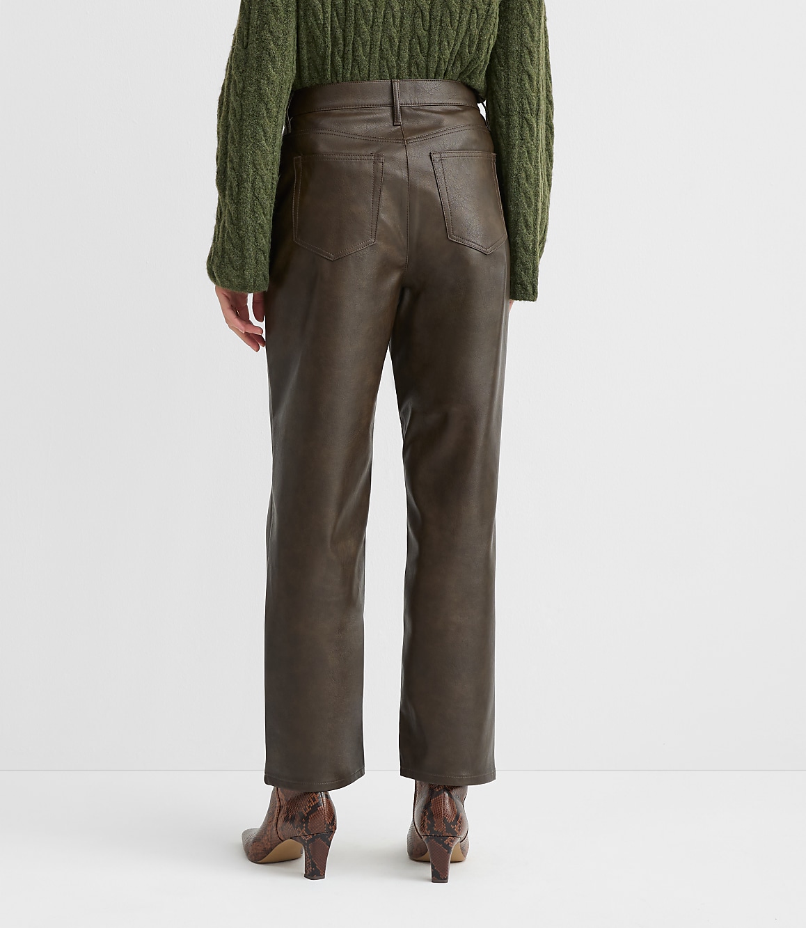 Petite Five Pocket Straight Pants in Faux Leather