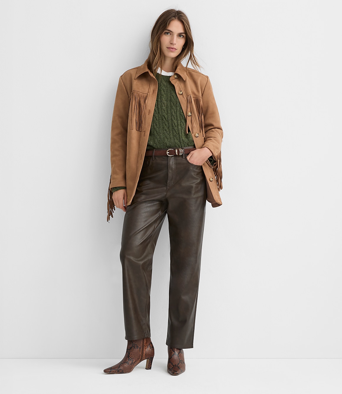 Petite Five Pocket Straight Pants in Faux Leather