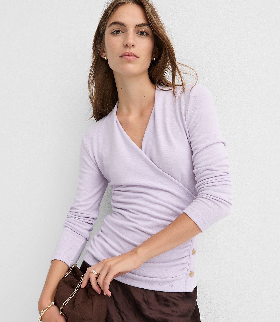 Petite Button Side Ruched Top