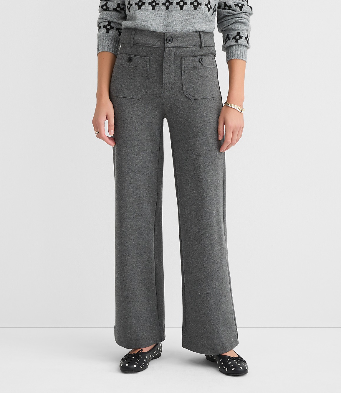 Petite Palmer Wide Leg Pants in Heathered Ponte