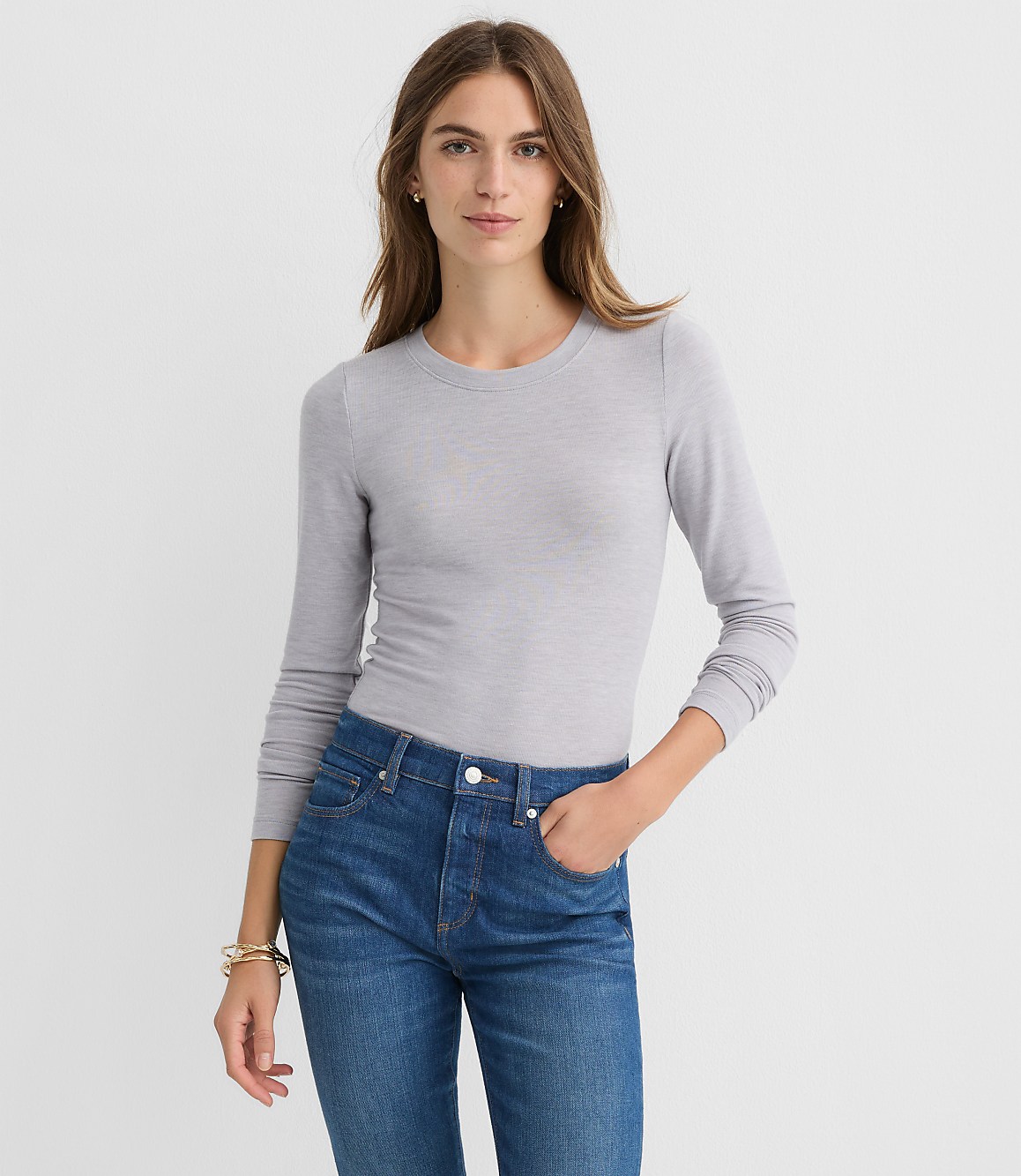 Petite Sweater Knit Long Sleeve Tee