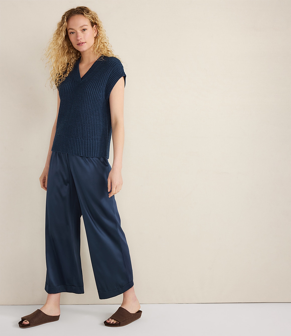 Haven Well Within Organic Cotton Linen Shaker Stitch V-Neck Sweater