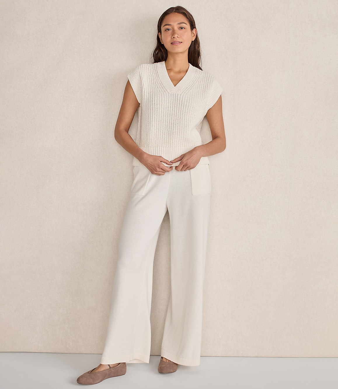 Haven Well Within Organic Cotton Linen Shaker Stitch V-Neck Sweater