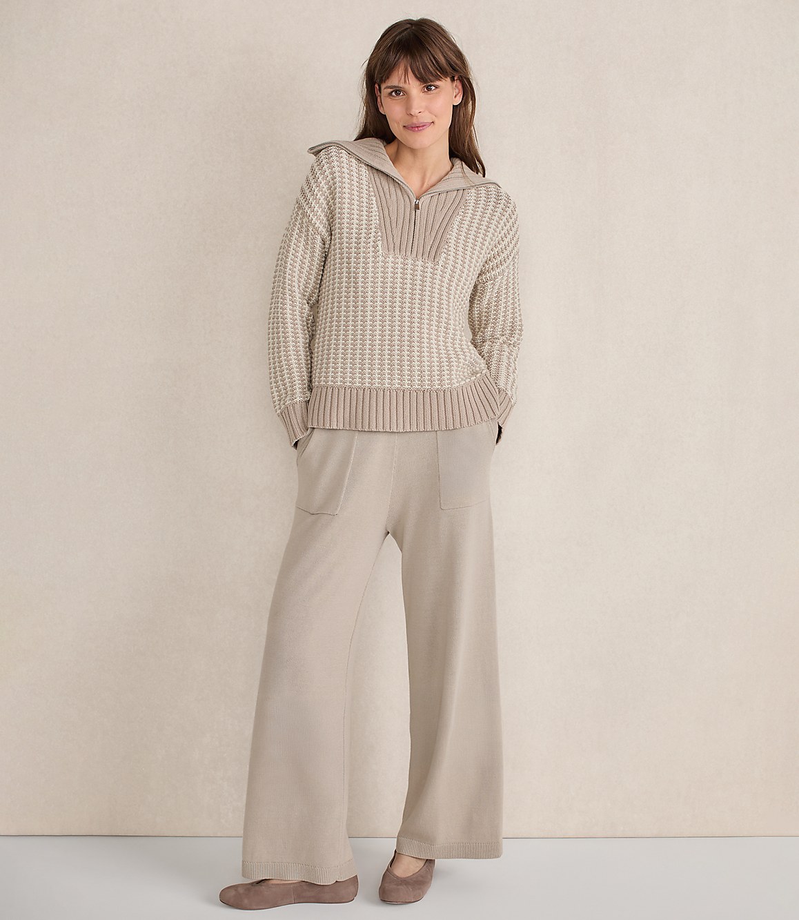 Haven Well Within Cotton Blend Contrast Stitch Half Zip Sweater
