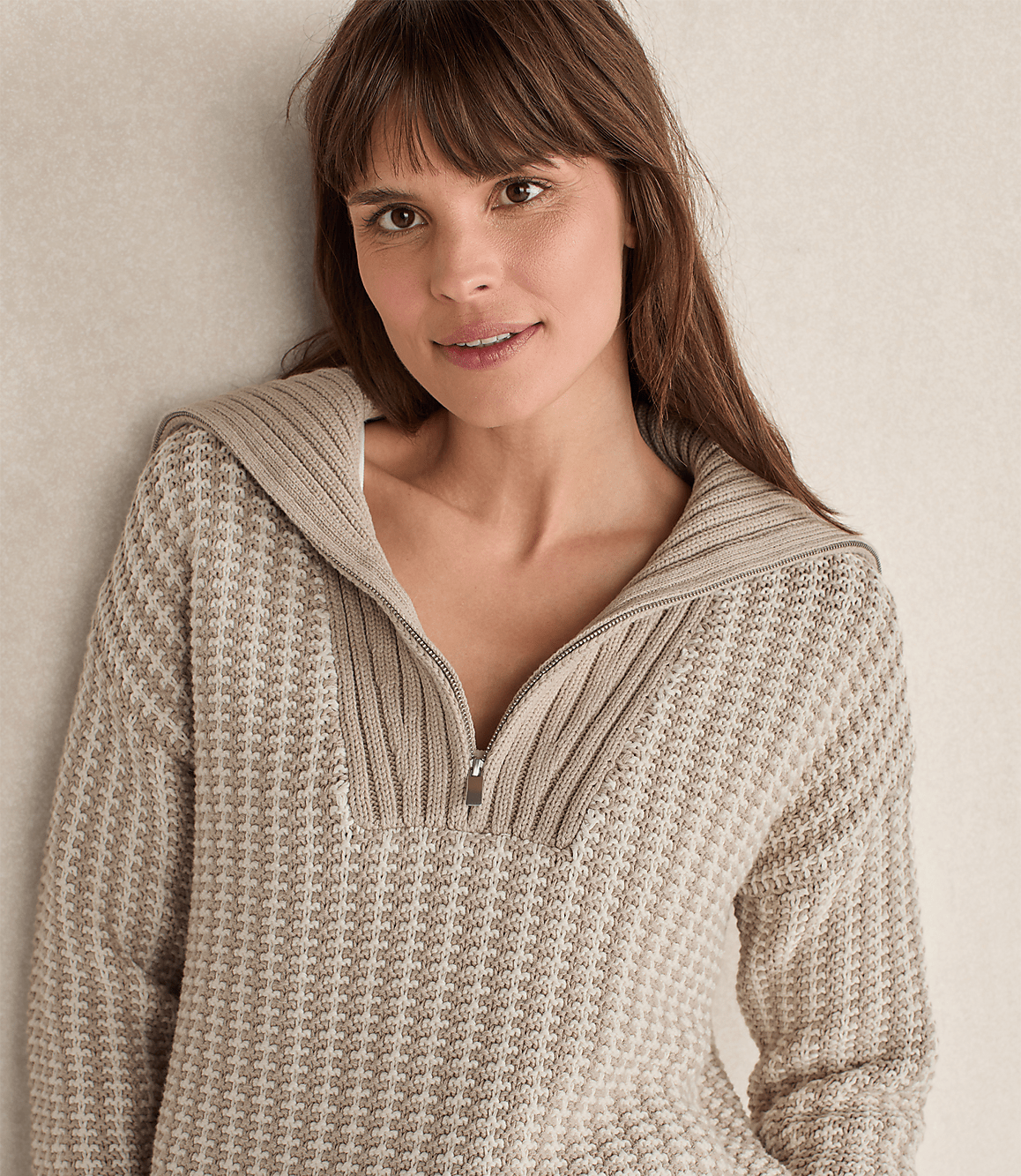 Haven Well Within Cotton Blend Contrast Stitch Half Zip Sweater